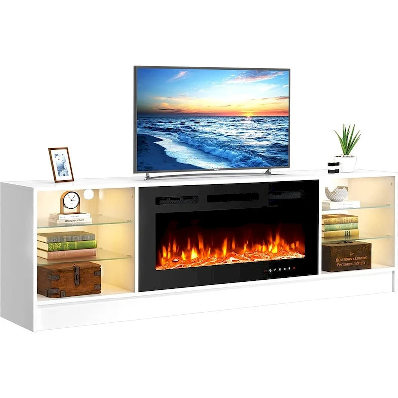 Meuble TV avec foyer électrique et étagères de rangement