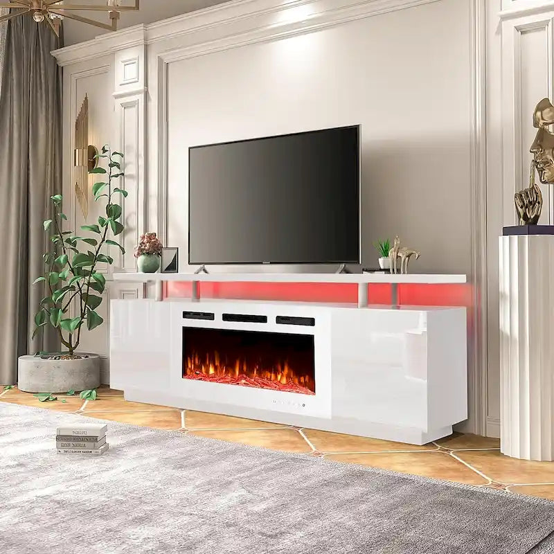 Meuble TV avec foyer électrique et étagères de rangement