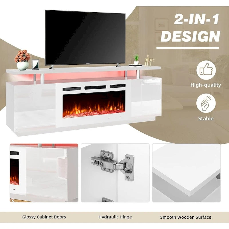 Meuble TV avec foyer électrique et étagères de rangement