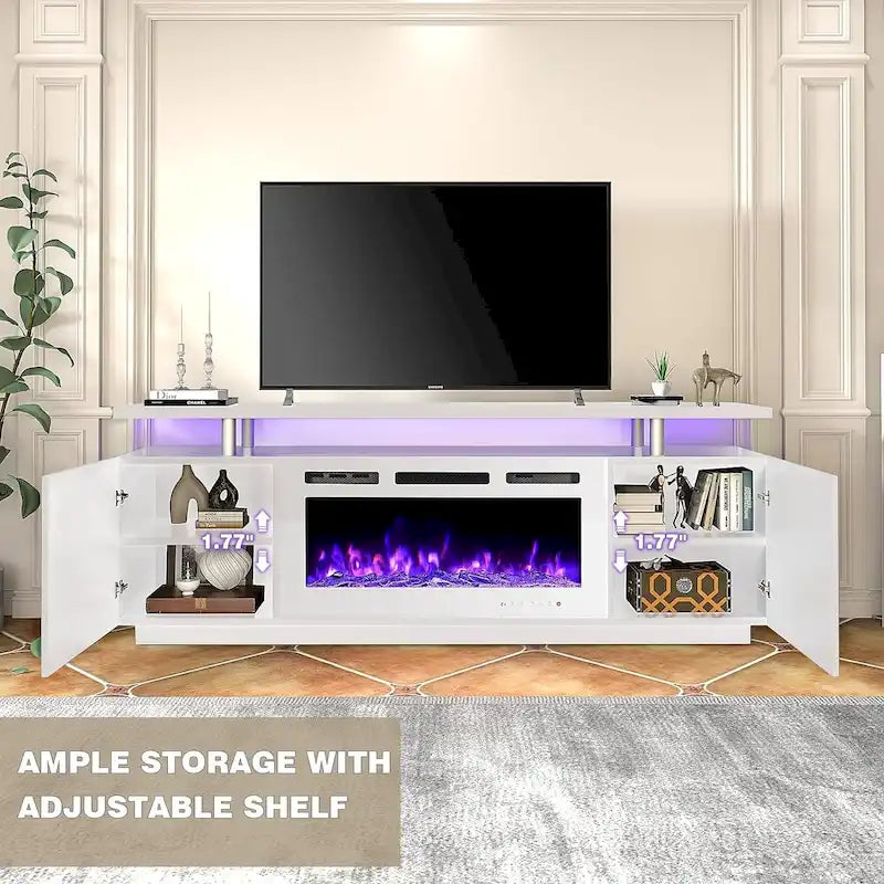 Meuble TV avec foyer électrique et étagères de rangement