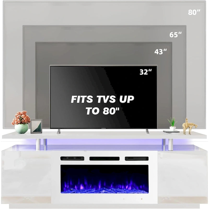 Meuble TV avec foyer électrique et étagères de rangement