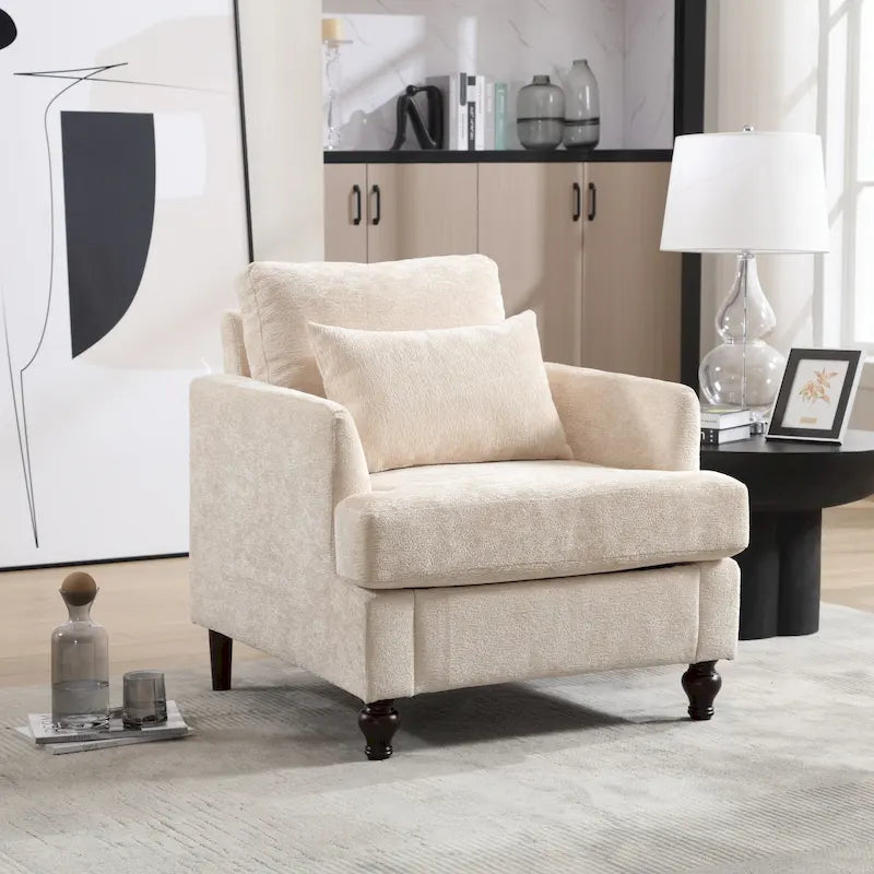 HOMEFUN Chenille Upholstered Mid Century Modern Wood Frame Armchair for Living Room