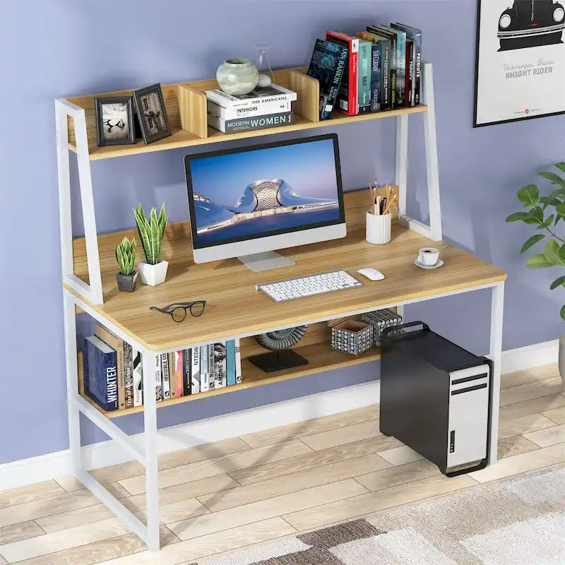 47-Inch Computer Desk with Hutch and Bookshelf