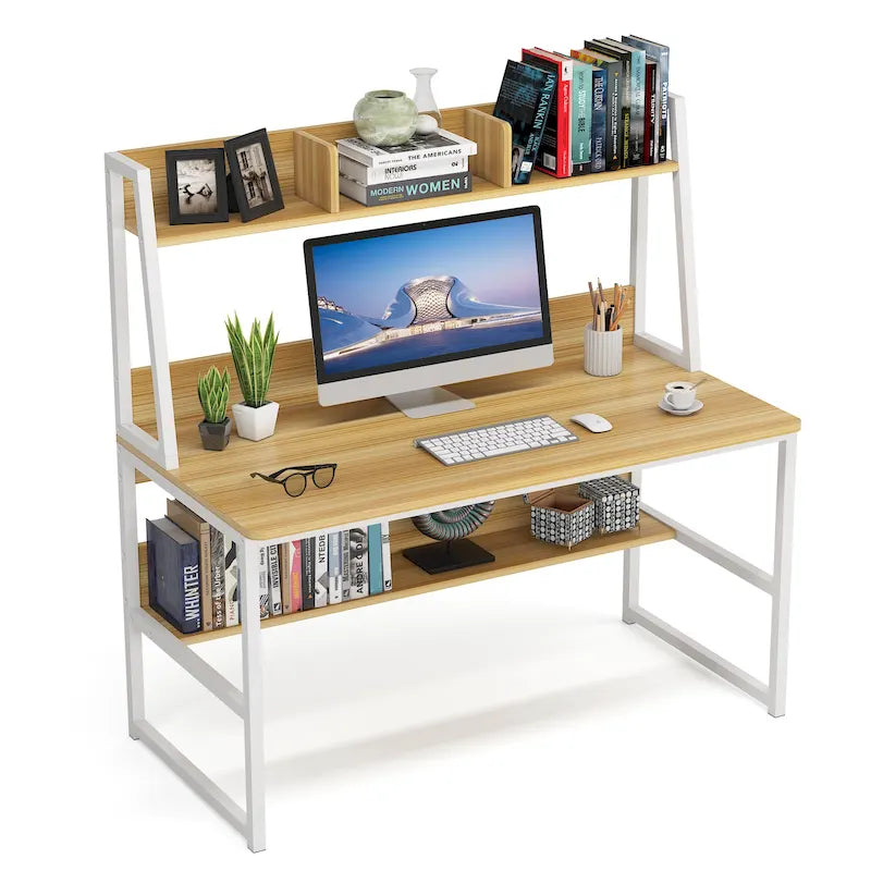 47-Inch Computer Desk with Hutch and Bookshelf