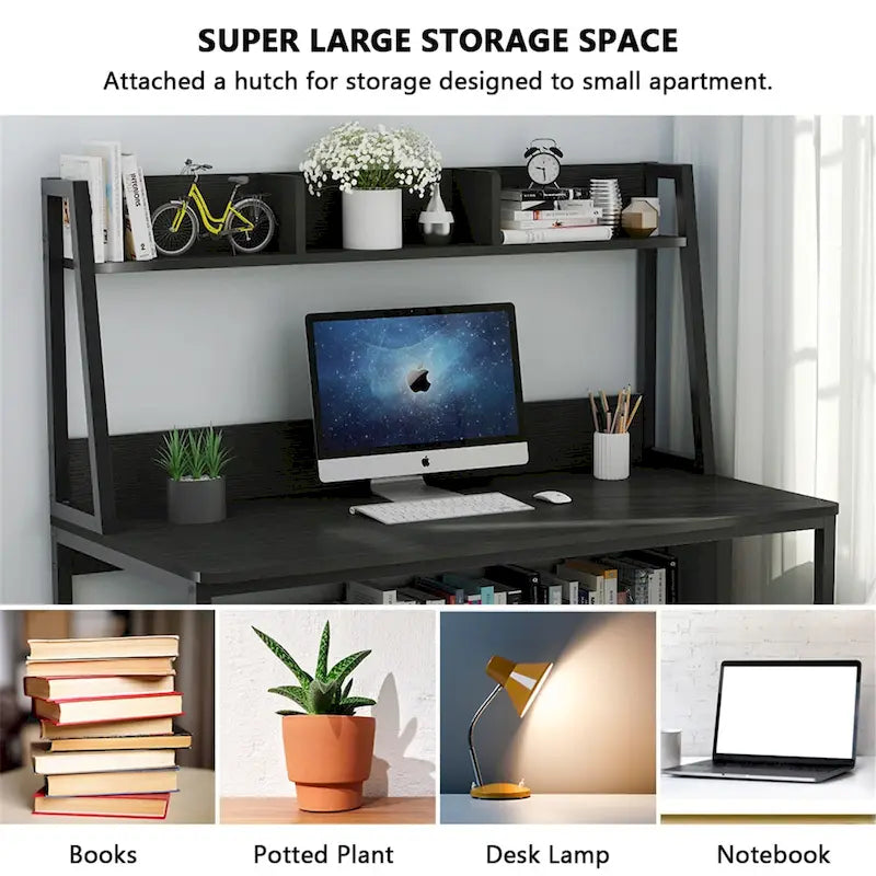 47-Inch Computer Desk with Hutch and Bookshelf