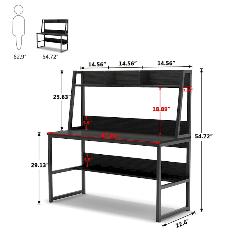 47-Inch Computer Desk with Hutch and Bookshelf