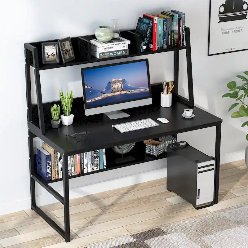 47-Inch Computer Desk with Hutch and Bookshelf