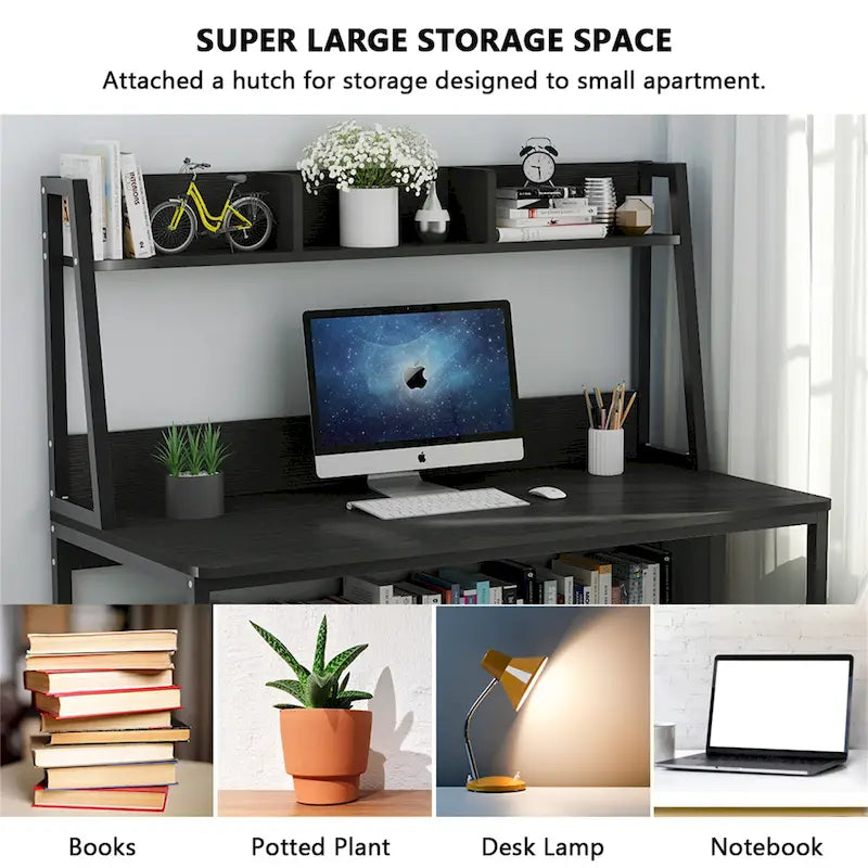 47-Inch Computer Desk with Hutch and Bookshelf