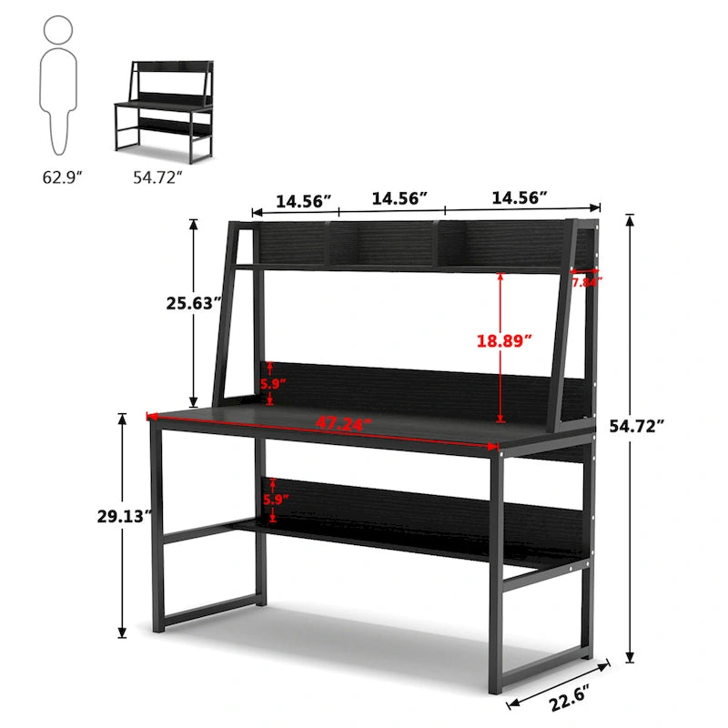 47-Inch Computer Desk with Hutch and Bookshelf