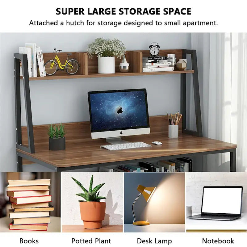 47-Inch Computer Desk with Hutch and Bookshelf