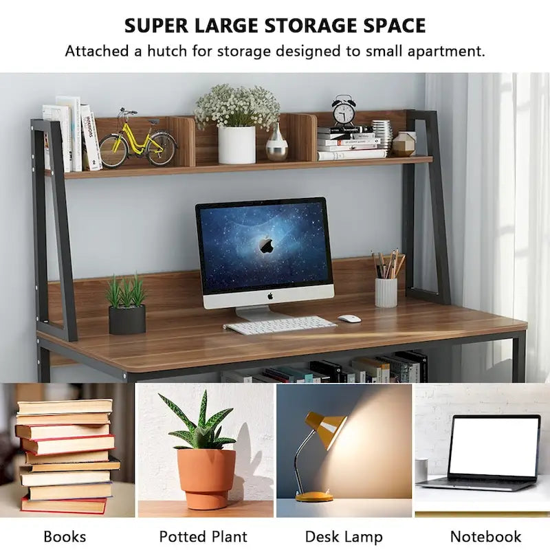 47-Inch Computer Desk with Hutch and Bookshelf
