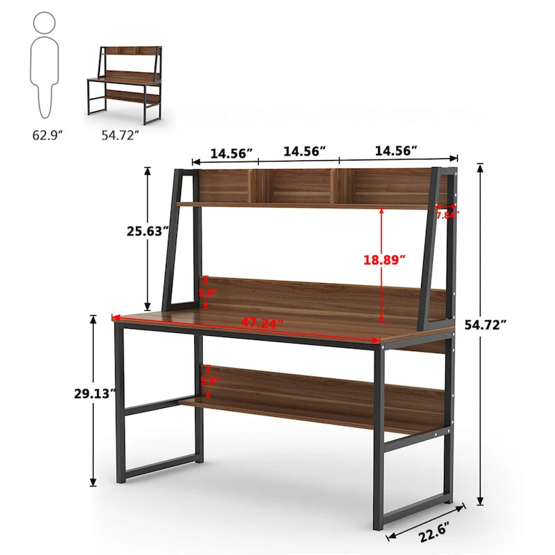 47-Inch Computer Desk with Hutch and Bookshelf