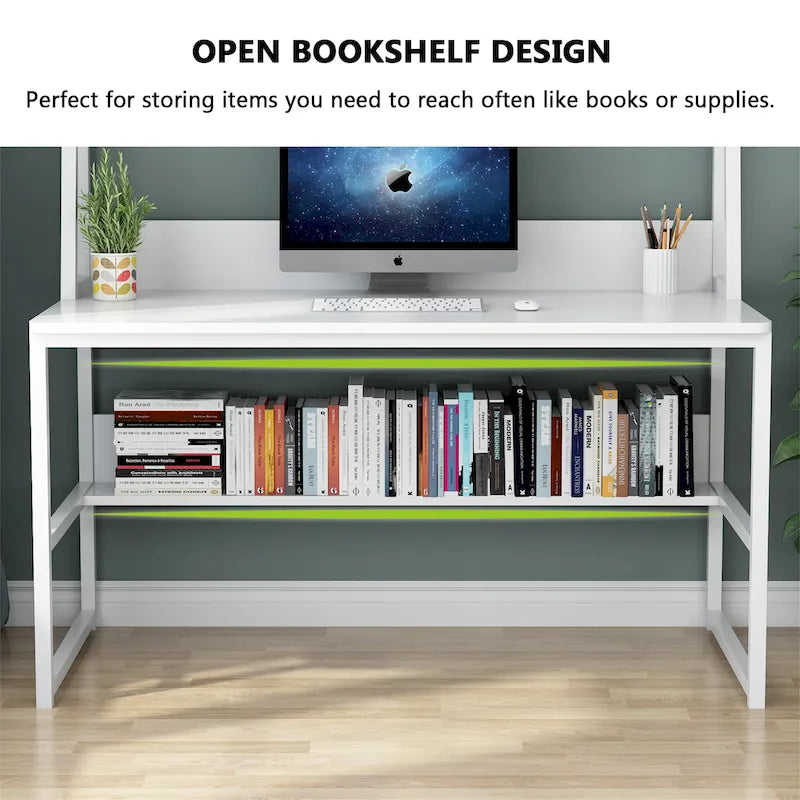 47-Inch Computer Desk with Hutch and Bookshelf