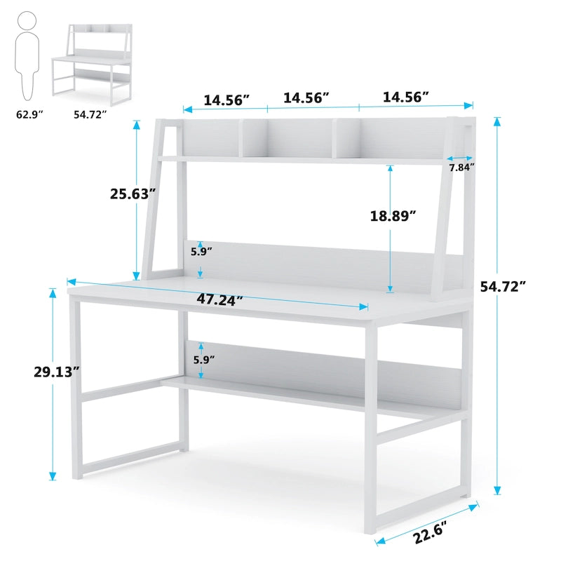 47-Inch Computer Desk with Hutch and Bookshelf