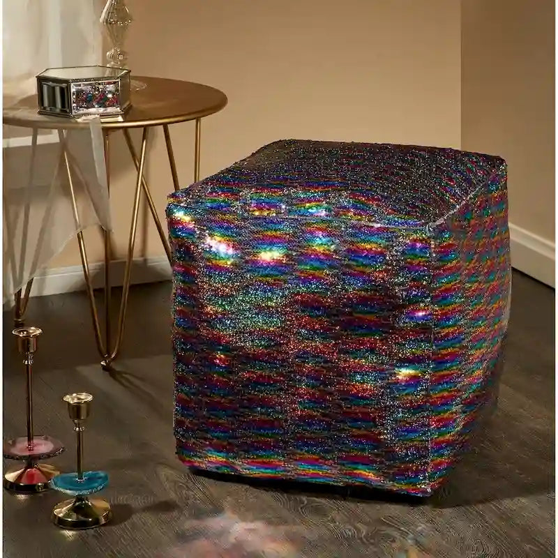 Reversible Sequin Cube Pouf
