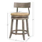 Drehhocker aus Holz und Stahl mit Sitzfläche aus Seegras