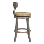 Drehhocker aus Holz und Stahl mit Sitzfläche aus Seegras