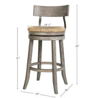 Drehhocker aus Holz und Stahl mit Sitzfläche aus Seegras
