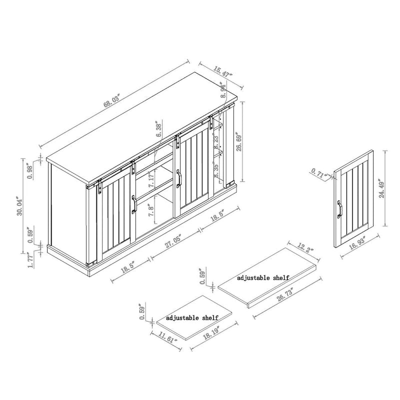 68-Inch TV Stand with Sliding Barn Doors