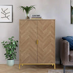 2-Door Storage Cabinet with Shelves, Natural Oak Finish