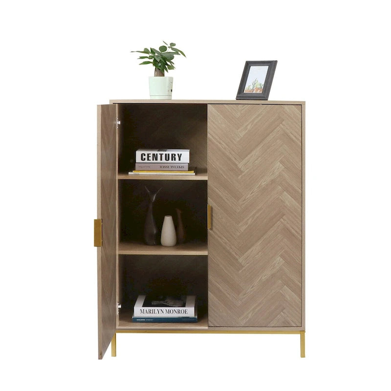 2-Door Storage Cabinet with Shelves, Natural Oak Finish
