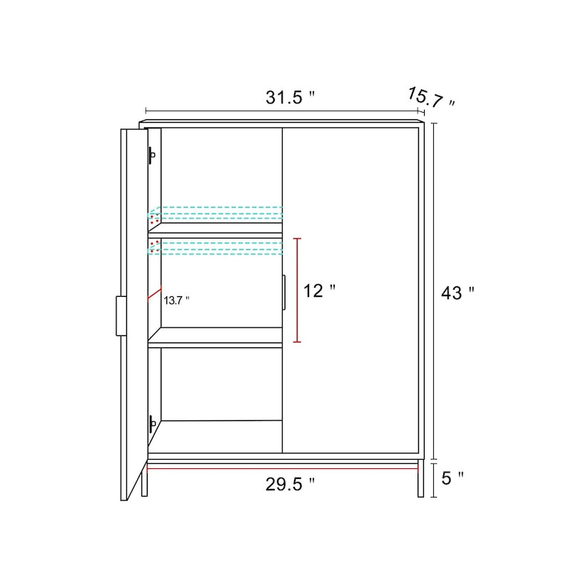2-Door Storage Cabinet with Shelves, Natural Oak Finish