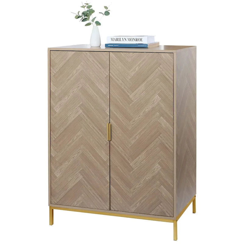 2-Door Storage Cabinet with Shelves, Natural Oak Finish