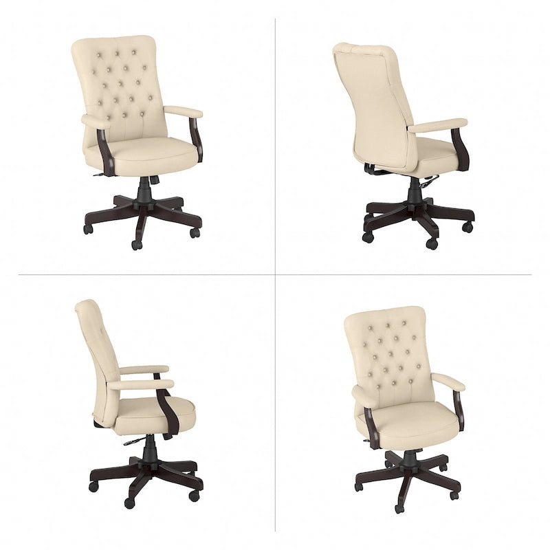 Fauteuil de bureau capitonné à dossier haut avec accoudoirs