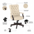 Fauteuil de bureau capitonné à dossier haut avec accoudoirs