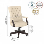 Fauteuil de bureau capitonné à dossier haut avec accoudoirs