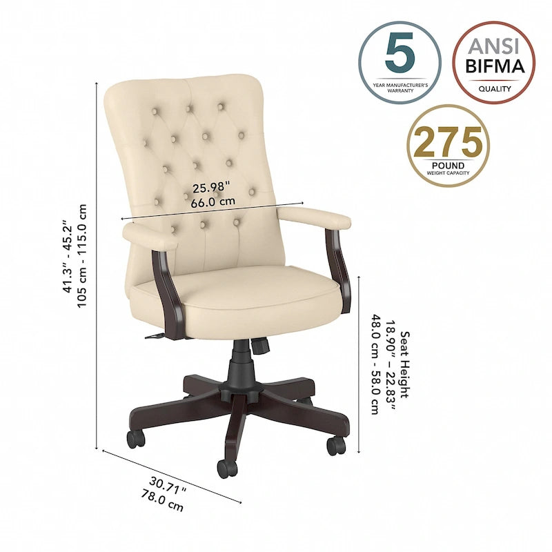 Fauteuil de bureau capitonné à dossier haut avec accoudoirs