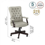 Fauteuil de bureau capitonné à dossier haut avec accoudoirs