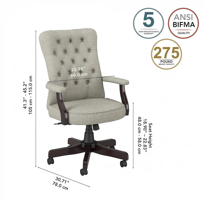 Fauteuil de bureau capitonné à dossier haut avec accoudoirs