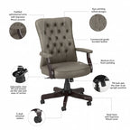 Fauteuil de bureau capitonné à dossier haut avec accoudoirs
