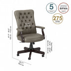 Fauteuil de bureau capitonné à dossier haut avec accoudoirs