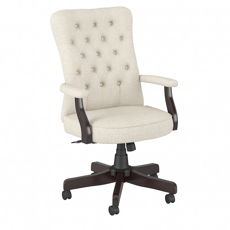 Fauteuil de bureau capitonné à dossier haut avec accoudoirs