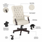 Fauteuil de bureau capitonné à dossier haut avec accoudoirs
